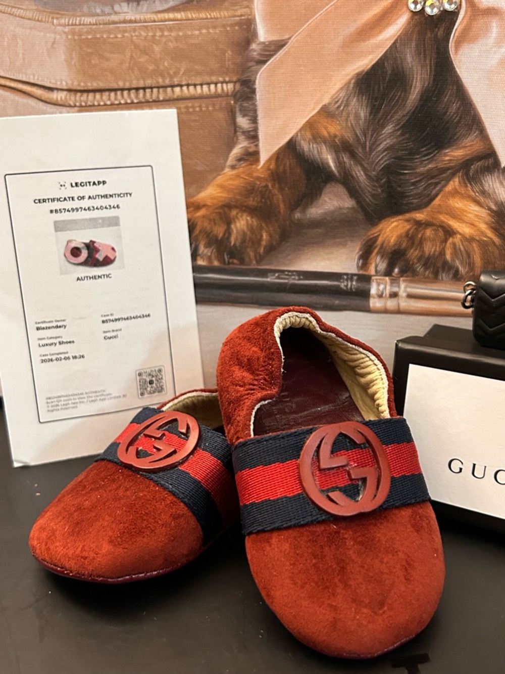 Gucci Red Suede Baby Moccasins